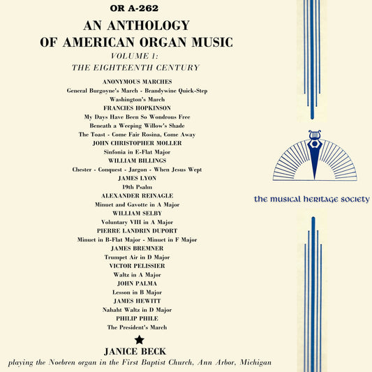 AN ANTHOLOGY OF AMERICAN ORGAN MUSIC, VOL. 1: The Eighteenth Century - Janice Beck, organ