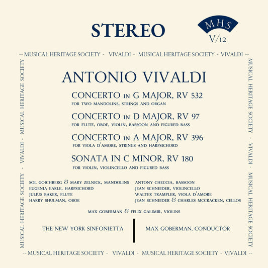 VIVALDI Concertos Vol 12, New York Sinfonietta, Max Goberman conductor, Concerto in G Major RV 532, Concerto in D Major RV 97, album cover