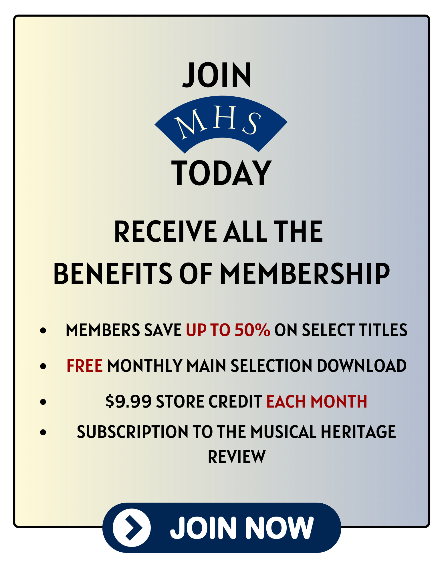 THE MUSICAL HERITAGE SOCIETY GREAT MUSIC FOR ALL The Musical